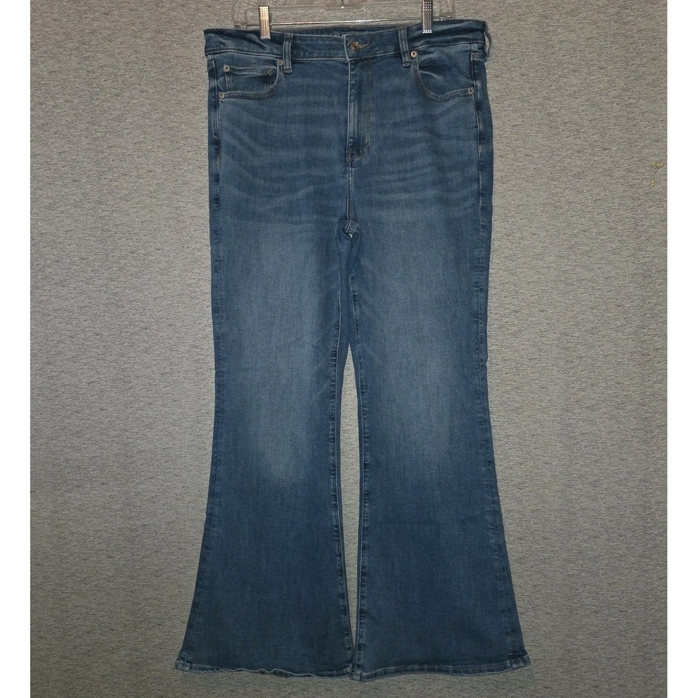 American Eagle Jeans Womens Size 16 Super High Rise Flare Medium Wash Blue Denim